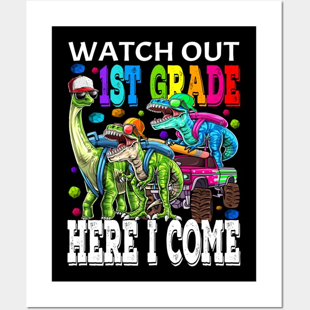 Watch Out 1st Grade Here I Come Monster Truck Dinosaur Back To School Wall Art by eyelashget